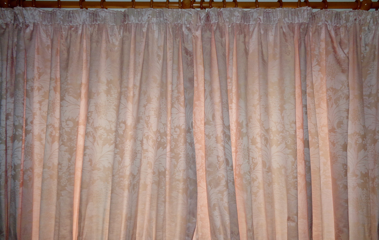 Preowned Sanderson Pink And Beige Pencil Pleat Jacquard Floral Curtains 90x72 Inch