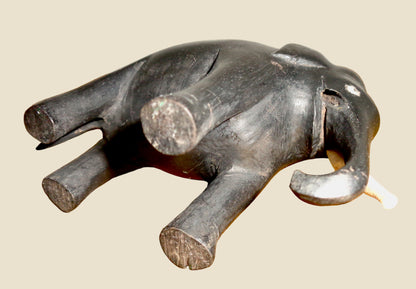 Vintage Hand Carved Hardwood Asian Elephant And Calf Figurines