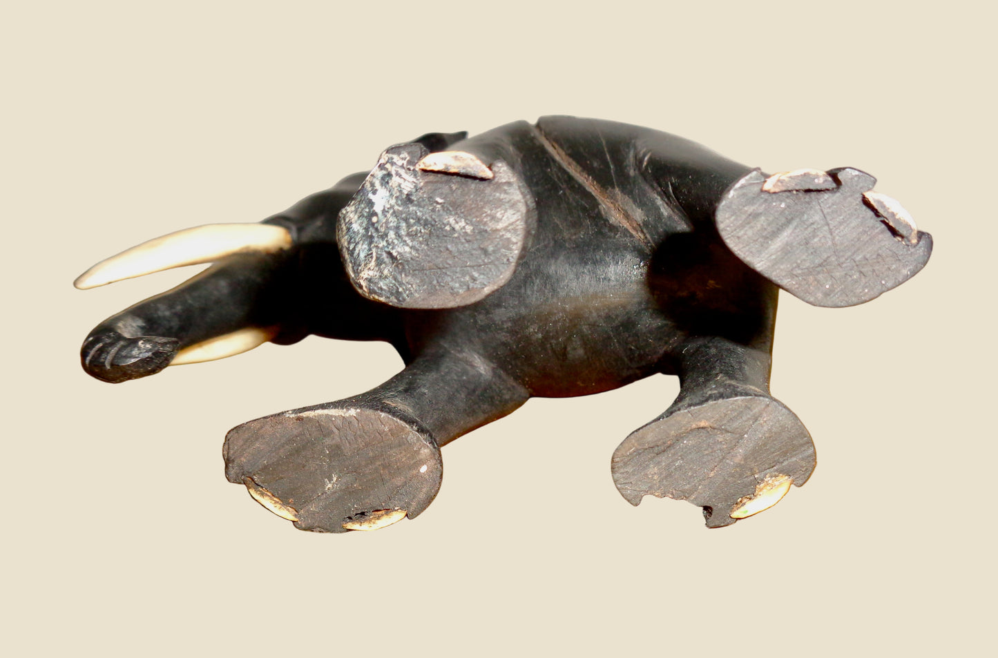 Vintage Hand Carved Hardwood Asian Elephant And Calf Figurines