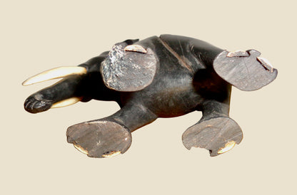 Vintage Hand Carved Hardwood Asian Elephant And Calf Figurines