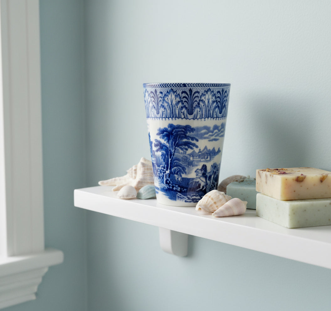 Vintage Cauldon Ware Triumphal Chariot Pottery Beaker With Blue And White Transfer Print
