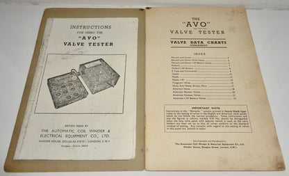 1940 AVO Valve Tester Instructions And Valve Data Charts Booklets