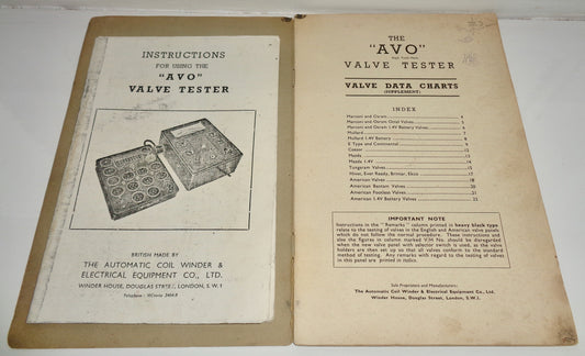 1940 AVO Valve Tester Instructions And Valve Data Charts Booklets