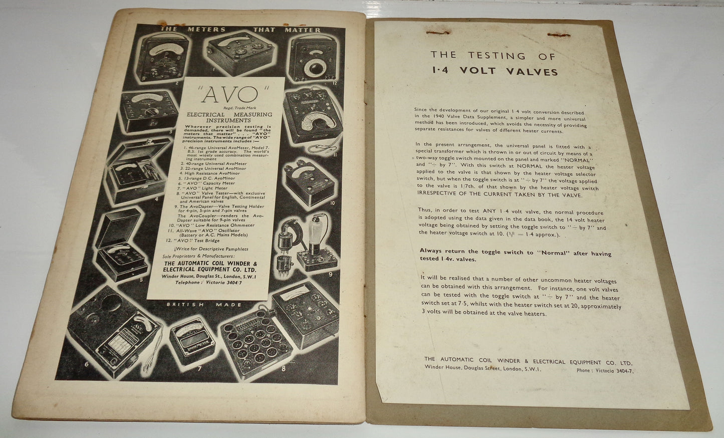 1940 AVO Valve Tester Instructions And Valve Data Charts Booklets