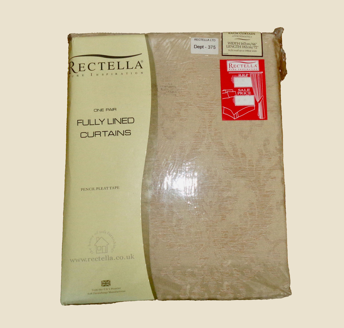 Vintage Rectella Florence Gold Pencil Pleat Jacquard Floral Curtains 66x72Inch. NOS