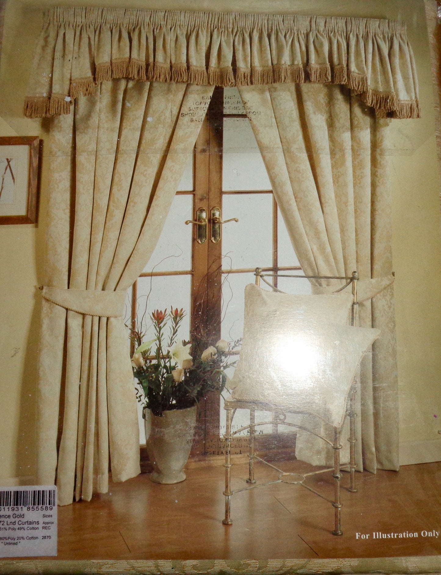 Vintage Rectella Florence Gold Pencil Pleat Jacquard Floral Curtains 66x72Inch. NOS