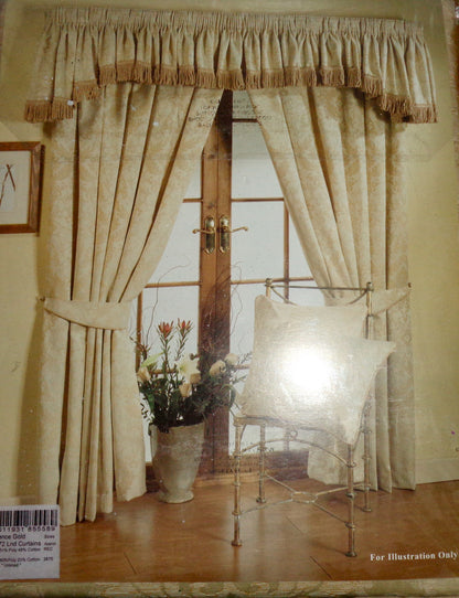 Vintage Rectella Florence Gold Pencil Pleat Jacquard Floral Curtains 66x72Inch. NOS