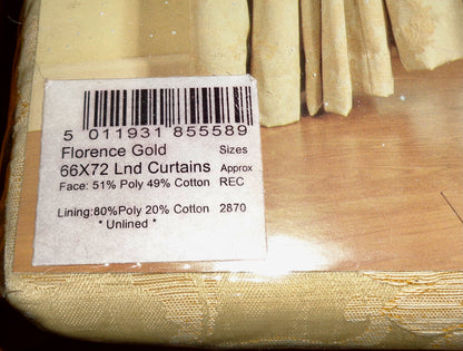 Vintage Rectella Florence Gold Pencil Pleat Jacquard Floral Curtains 66x72Inch. NOS