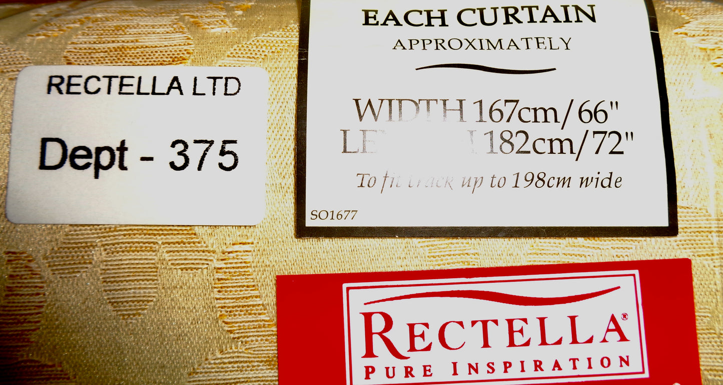 Vintage Rectella Florence Gold Pencil Pleat Jacquard Floral Curtains 66x72Inch. NOS