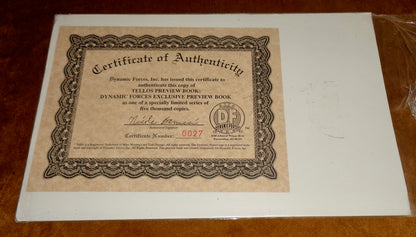 1999 Tellos Comics Preview Book Dynamic Forces Certificate Number 0027/5000