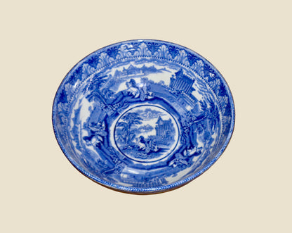 Vintage Cauldon Ware Triumphal Chariot Pottery 8 Inch Bowl With Blue And White Transfer Print