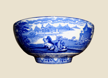 Vintage Cauldon Ware Triumphal Chariot Pottery 8 Inch Bowl With Blue And White Transfer Print
