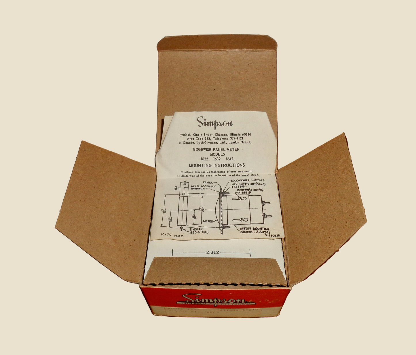 Vintage Simpson Edgewise Analogue Panel Meter Scale 0-1 DC Milliamps Model 1622