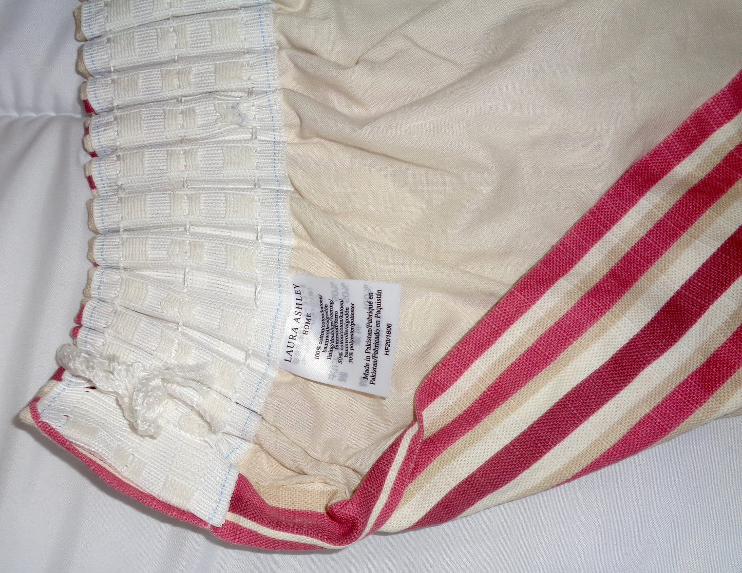 Preowned Laura Ashley Red / Beige / White Striped Pencil Pleat Curtains 87x80 Inch