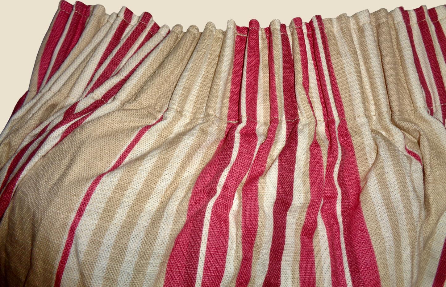 Preowned Laura Ashley Red / Beige / White Striped Pencil Pleat Curtains 87x80 Inch