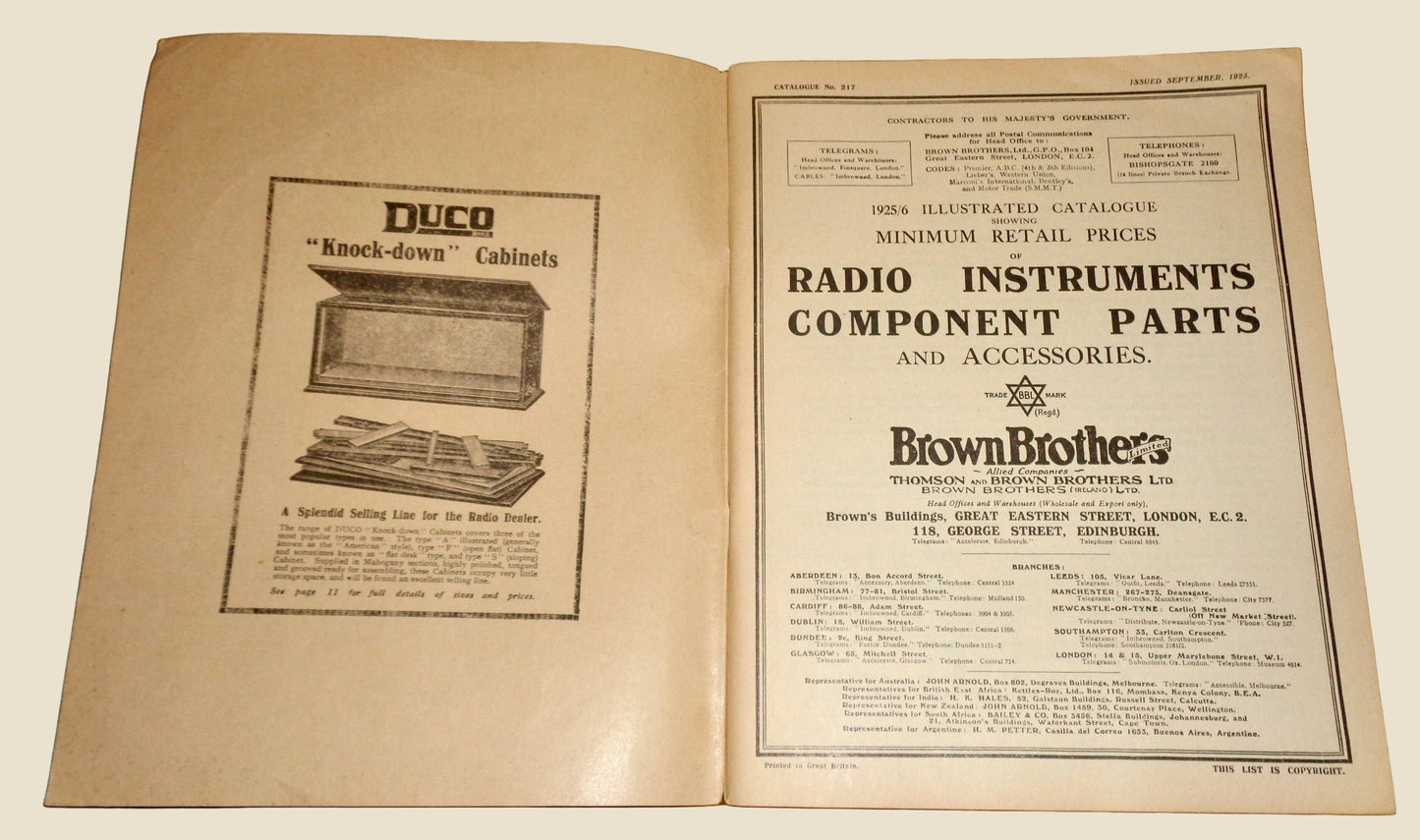 1925 Brown Brothers Catalogue No. 217 Radio Instruments Components Parts And Accessories