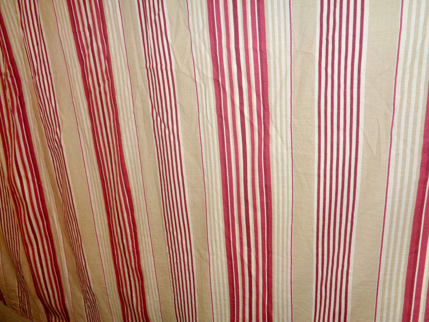 Preowned Laura Ashley Red / Beige / White Striped Pencil Pleat Curtains 87x80 Inch