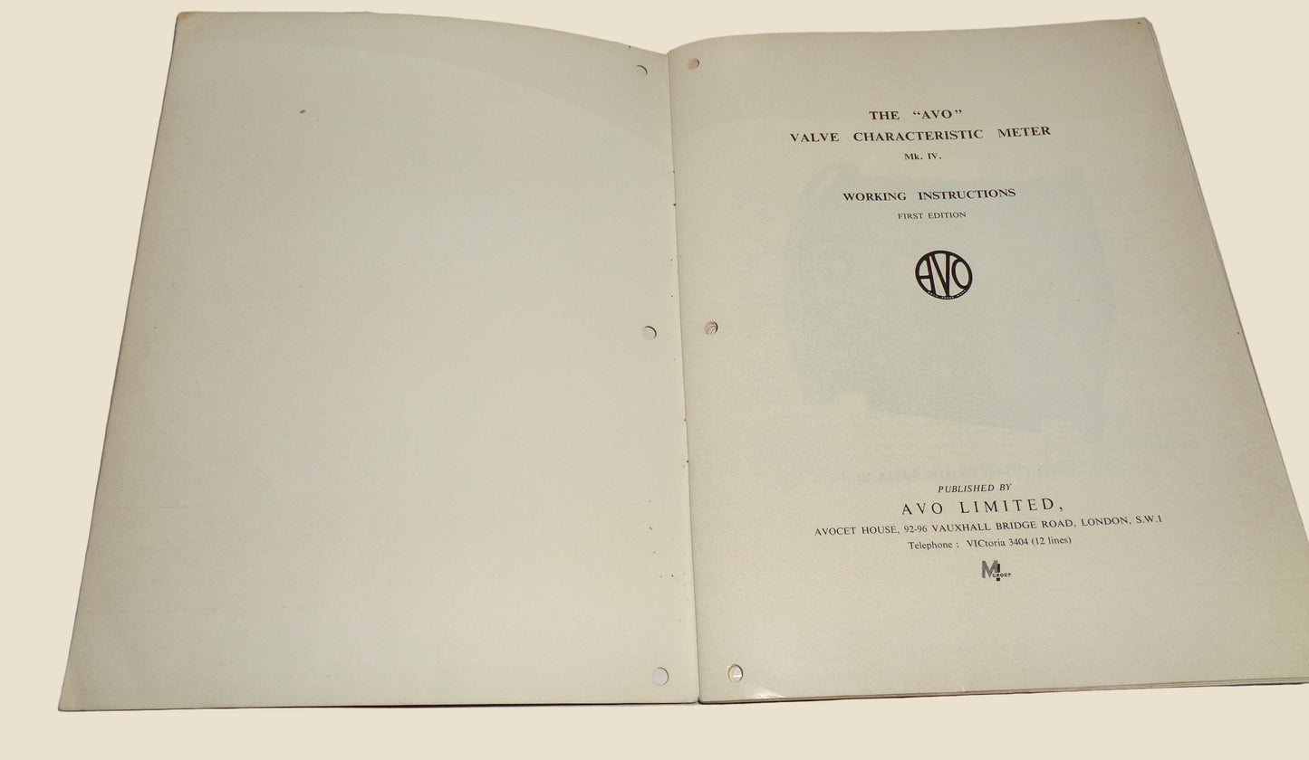 1960s AVO Valve Characteristic Meter Mark IV Instruction Manual