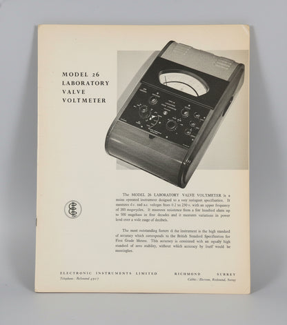 Original Electronic Instruments Advertising Leaflet And Specifications For Test Meters
