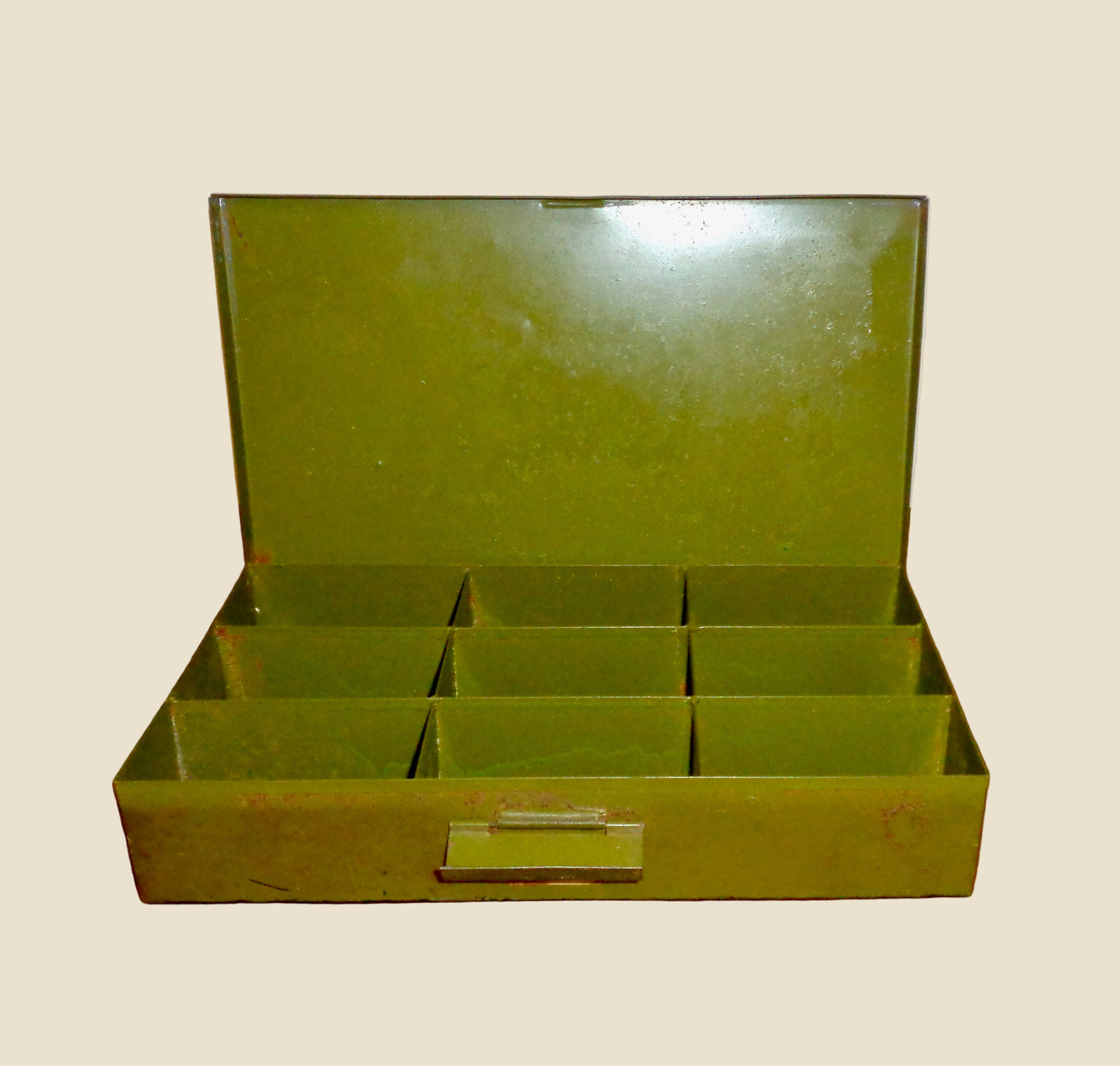 Vintage British Army Electrical Components / Hardware Spares Tin With Hinged Lid 2 Inch Height