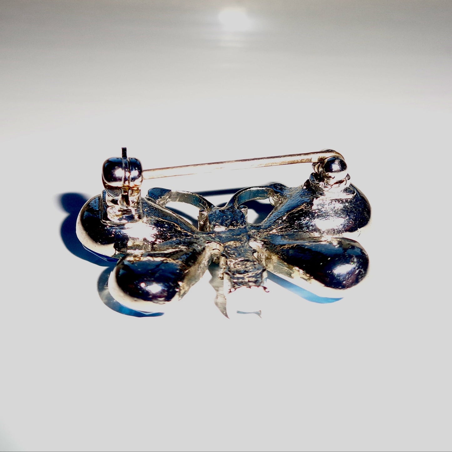 Vintage Butterfly Brooch In Silver Coloured Metal And Blue Glass Accents