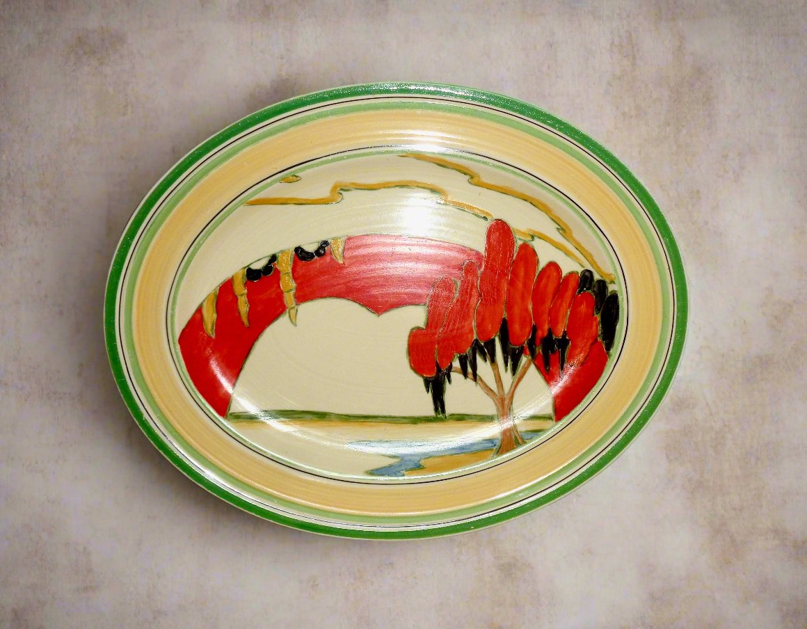 Original 1930s Clarice Cliff Hand Painted Fantasque Solitude 29.5cm Oval Plate