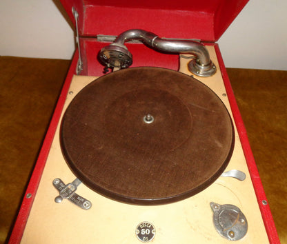 1930s Decca 50 DS Portable Gramophone Red Cased And In Working Condition