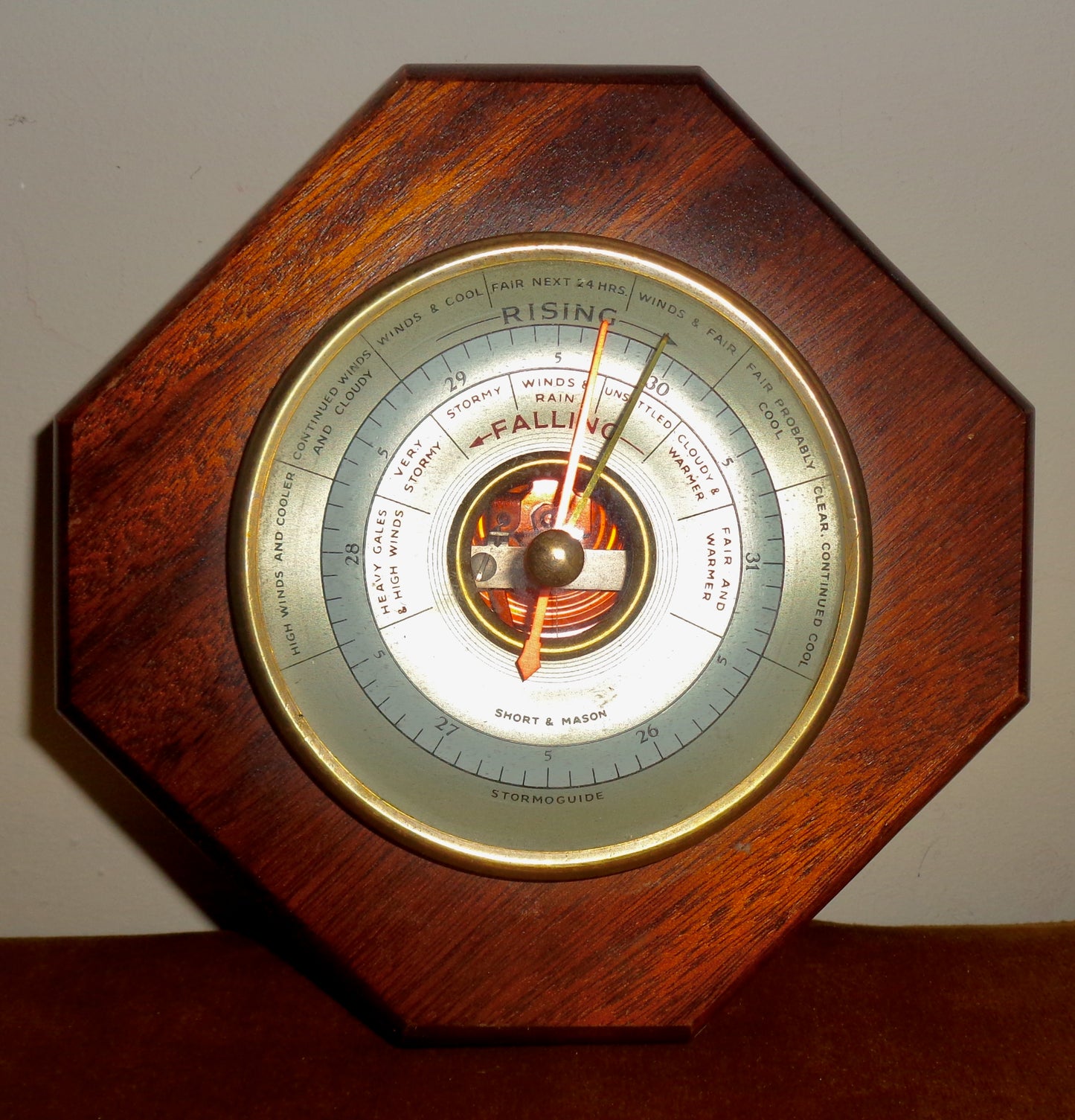 1960s Short & Mason Stormoguide Wall Mounted Barometer In An Octagonal Wood Surround