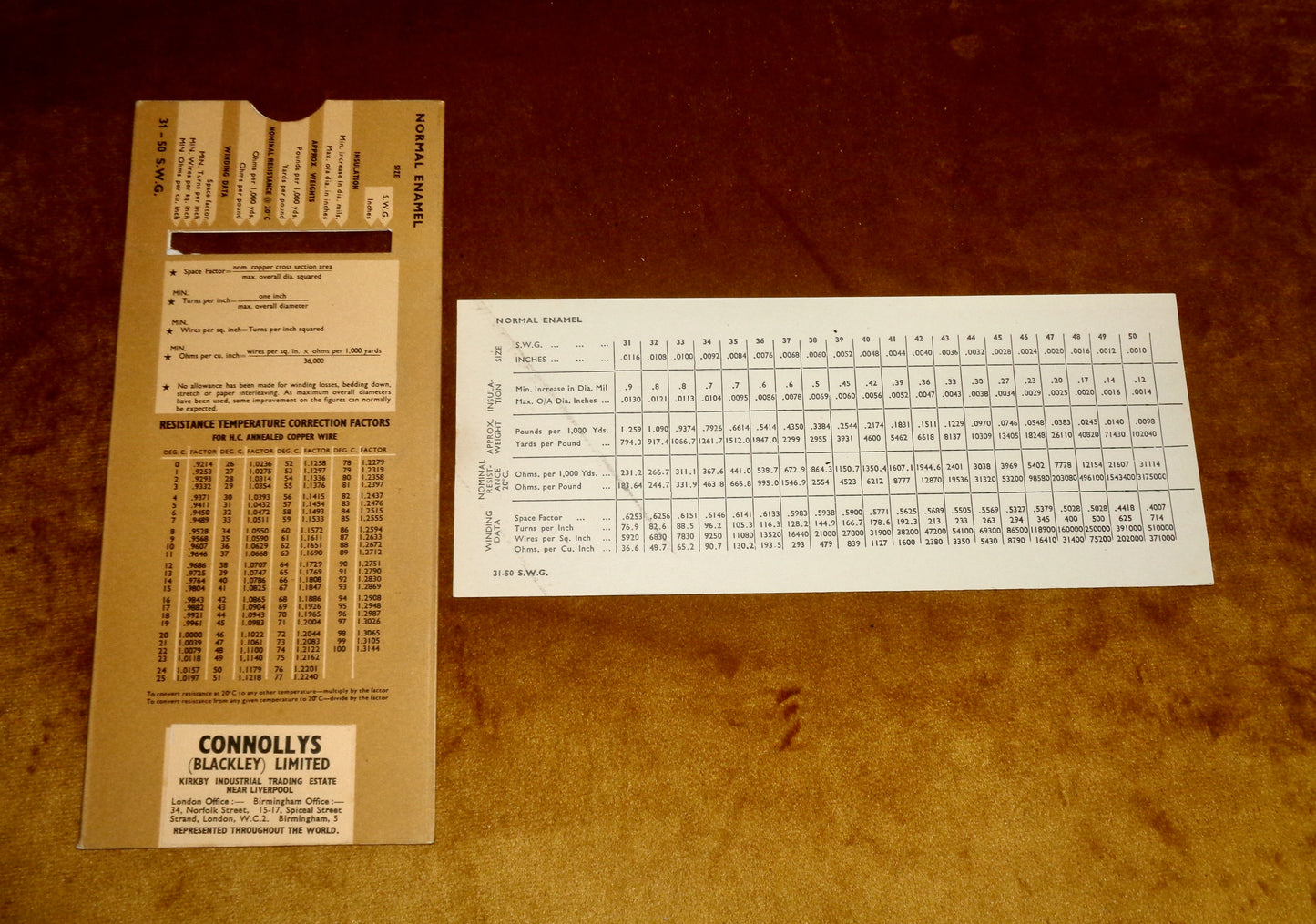 Set Of Three Vintage Connollys Winding Wire Reeling Data Selection Guides