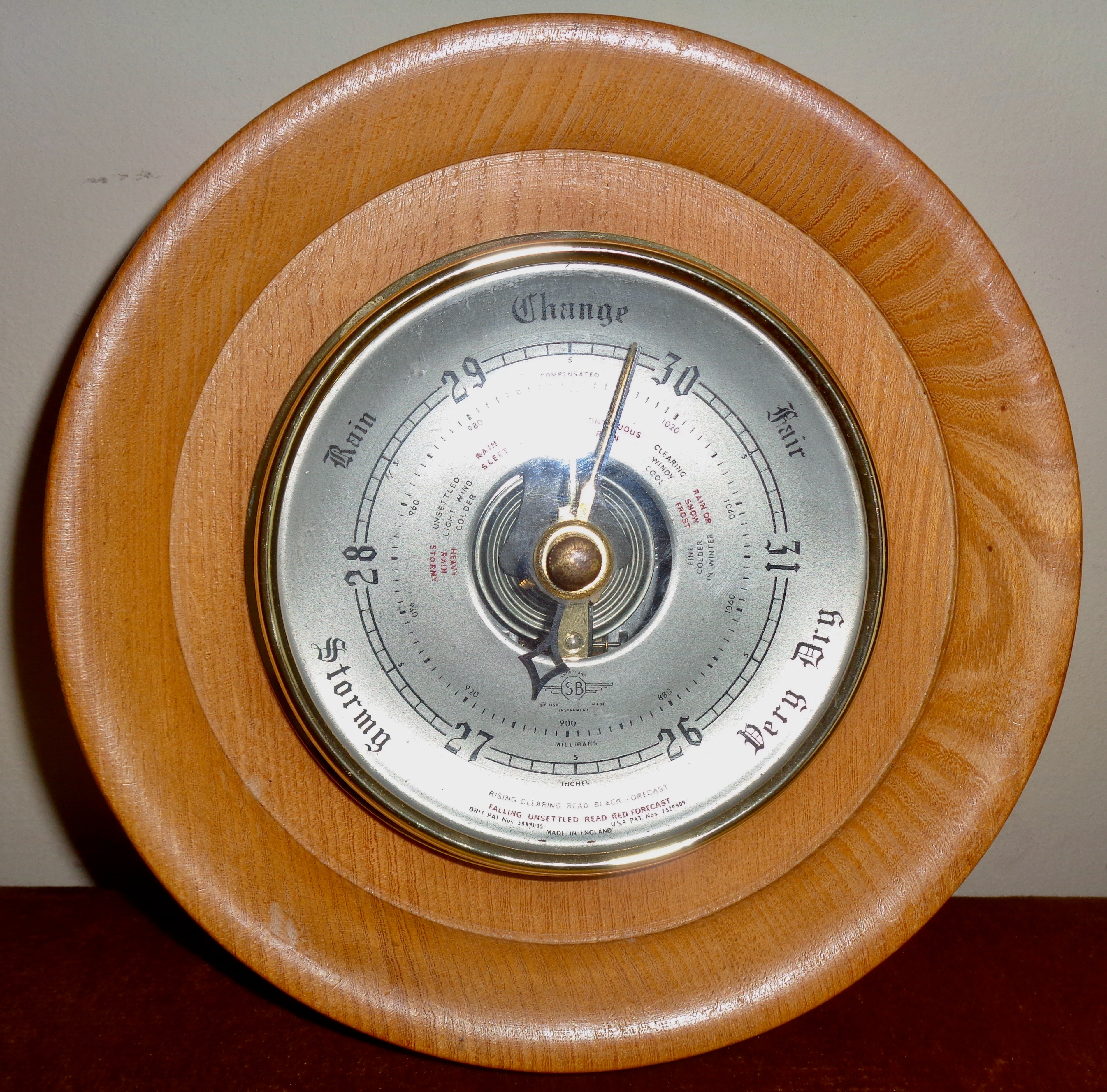 Vintage Shortland SB Aneroid Barometer In A Circular Wood Surround