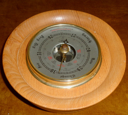 Vintage Shortland SB Aneroid Barometer In A Circular Wood Surround