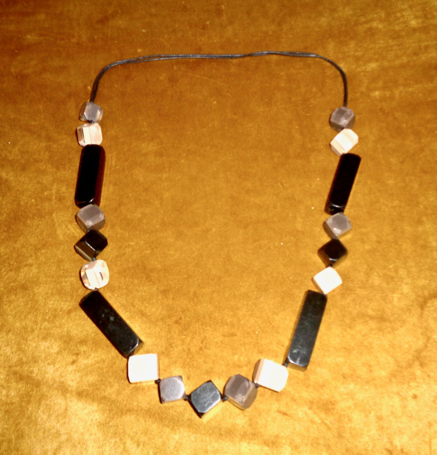 Op Art Lucite Hand knotted Geometric Shapes Necklace In Clear, Black & Brown Colours
