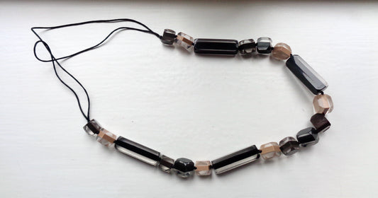 Op Art Lucite Hand knotted Geometric Shapes Necklace In Clear, Black & Brown Colours