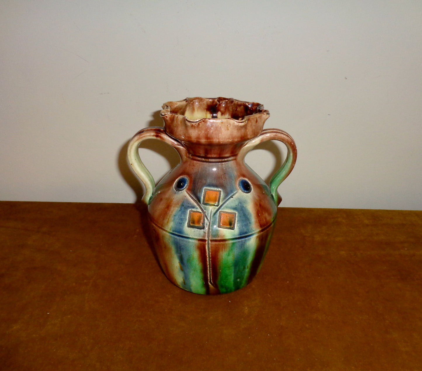 Art Nouveau Ruskin Style Dripware Two Handled Vase