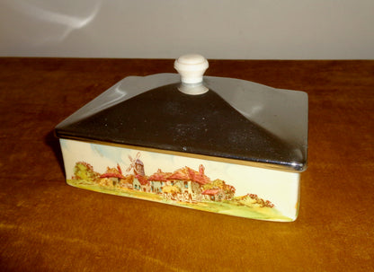 1940s Royal Winton Grimwades Pottery Butter Dish With A Chrome Lid