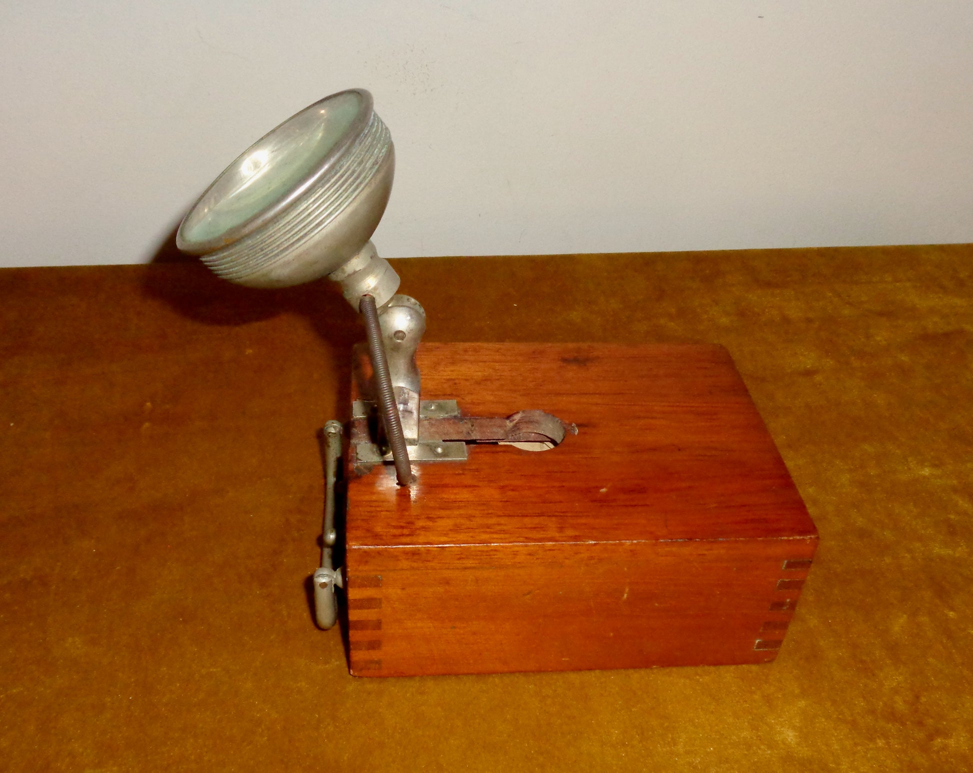 Antique Angled Bulb Torch / Hand Lamp In A Wood Case