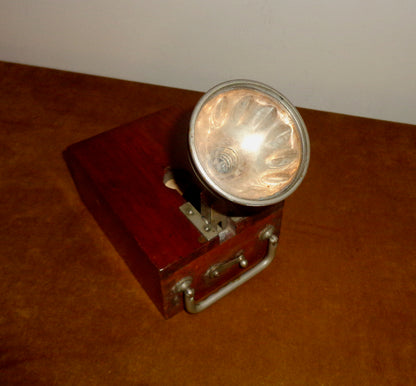 Antique Angled Bulb Torch / Hand Lamp In A Wood Case