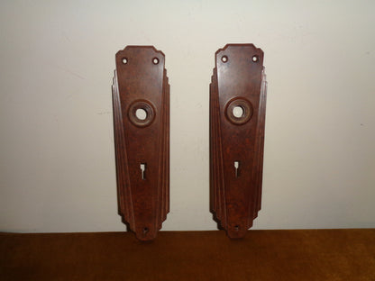 Original Art Deco Brown Bakelite Door Furniture Including Two Handles With Door Back Plates & Spindle