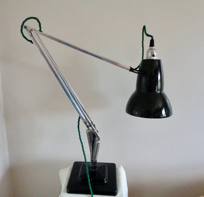 Vintage Anglepoise 1227 Green & Polished Aluminium 1960s Desk Lamp With Green Flex