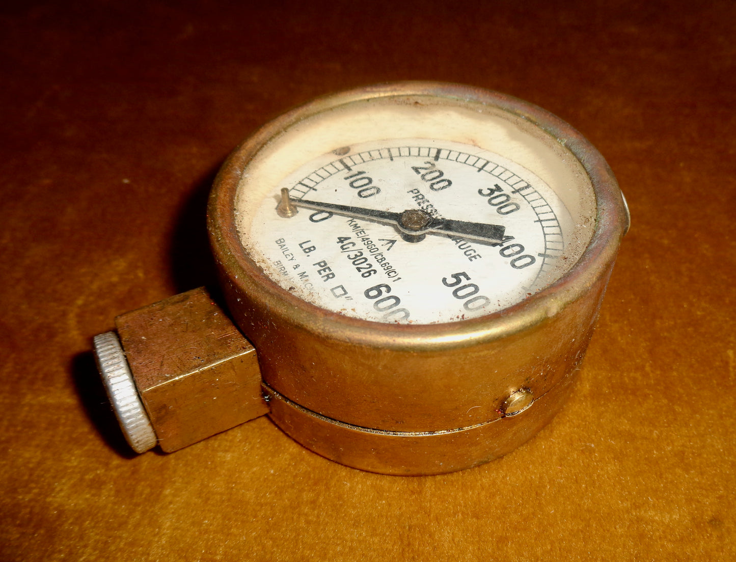 Vintage Brass Military Pressure Gauge 0-600 lb/Square Inch Made By Bailey & Mackey