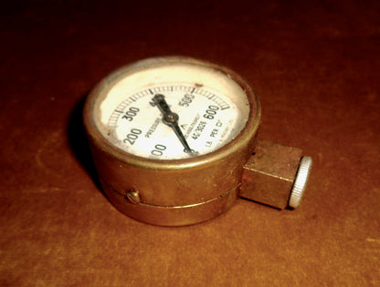 Vintage Brass Military Pressure Gauge 0-600 lb/Square Inch Made By Bailey & Mackey