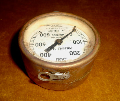 Vintage Brass Military Pressure Gauge 0-600 lb/Square Inch Made By Bailey & Mackey