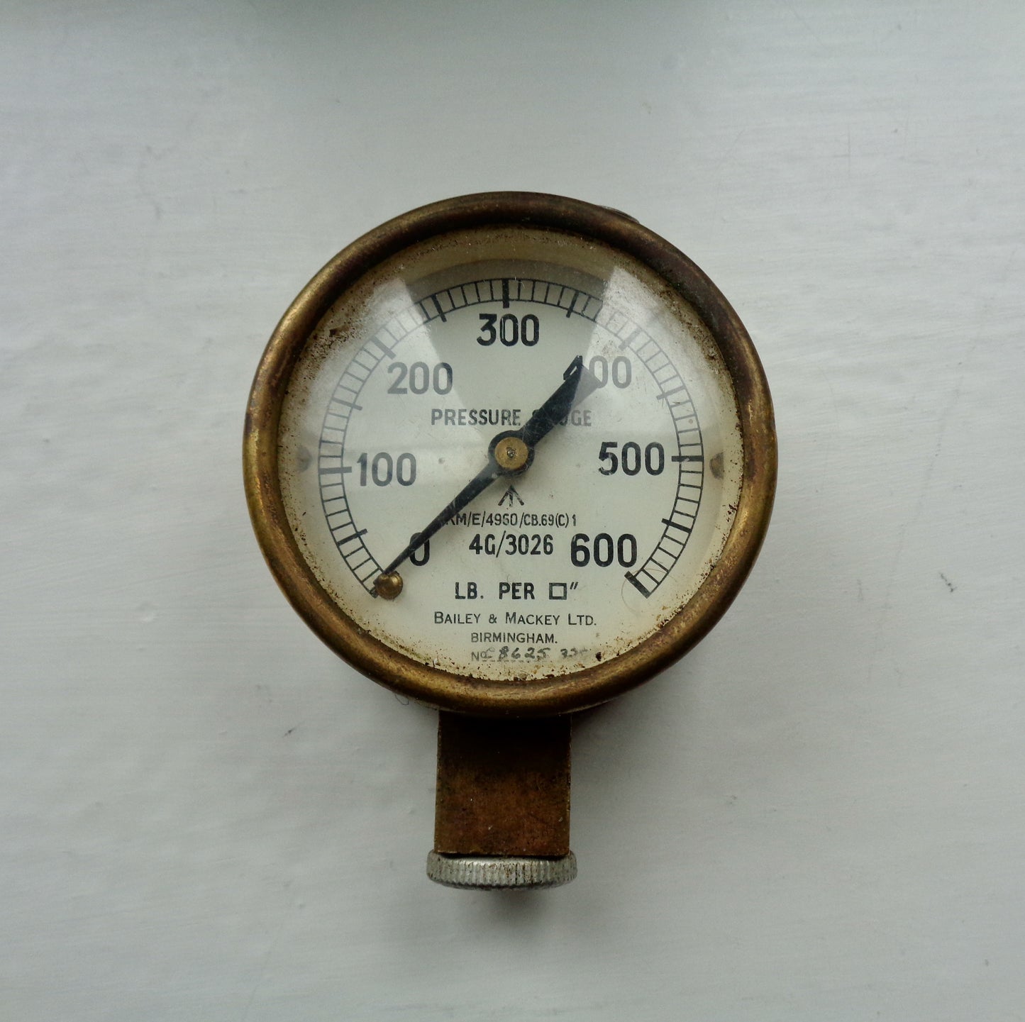 Vintage Brass Military Pressure Gauge 0-600 lb/Square Inch Made By Bailey & Mackey