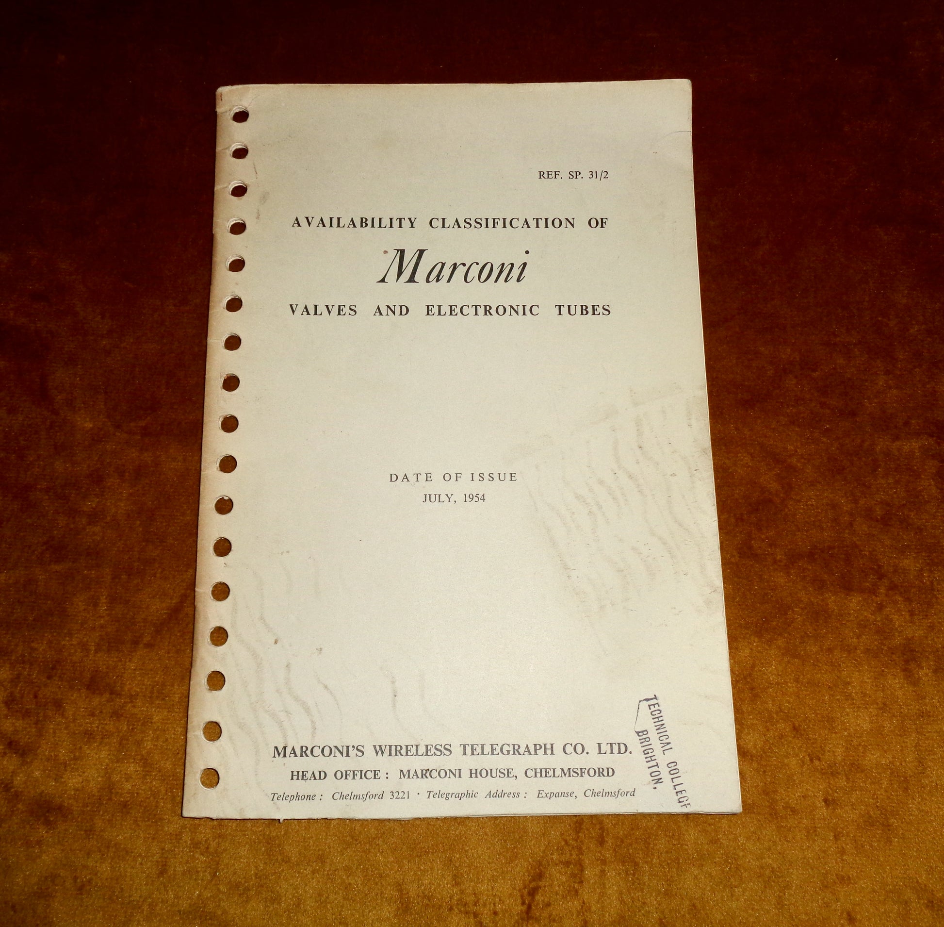 1954 Availability Classification Of Marconi Valves And Electronic Tubes Booklet