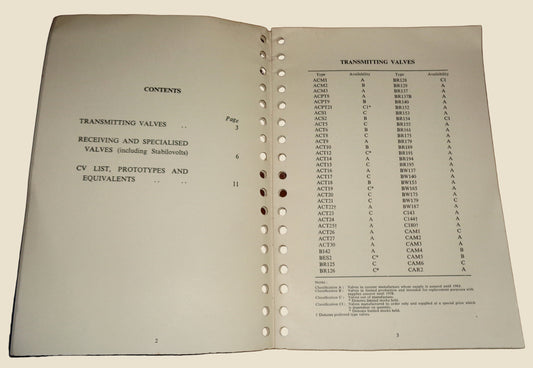 1954 Availability Classification Of Marconi Valves And Electronic Tubes Booklet