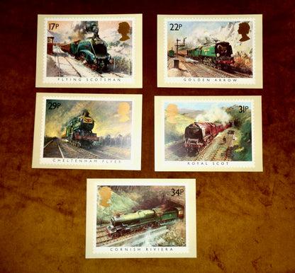 1985 Set of Five PHQ 81 Postcards Of Famous Trains