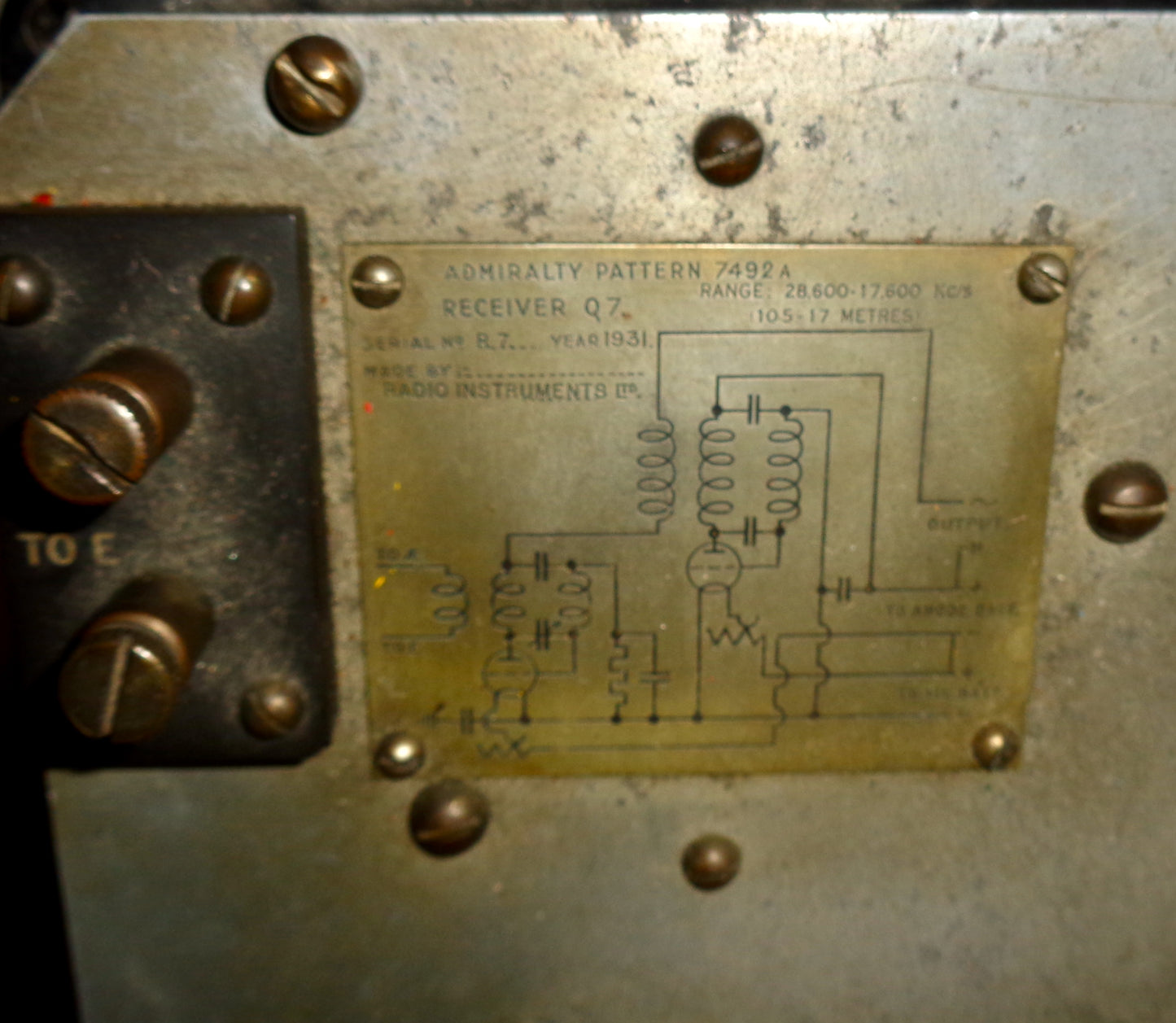 1931 Royal Navy Radio HF Receiver Q7 Admiralty Pattern 7492A Made By Radio Instruments Limited