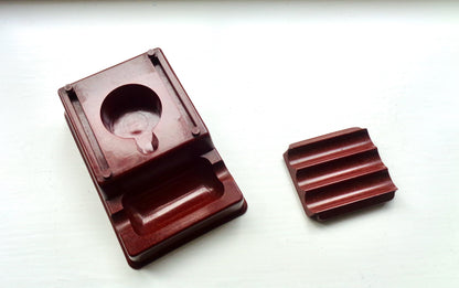 1940s Velos Shuttle Red Bakelite Office Desk Pen Tidy / Inkwell