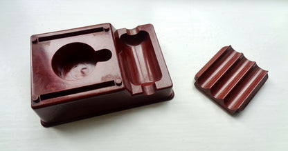 1940s Velos Shuttle Red Bakelite Office Desk Pen Tidy / Inkwell