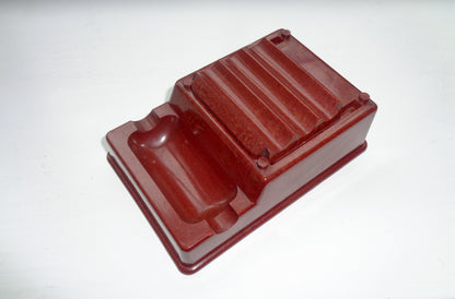 1940s Velos Shuttle Red Bakelite Office Desk Pen Tidy / Inkwell